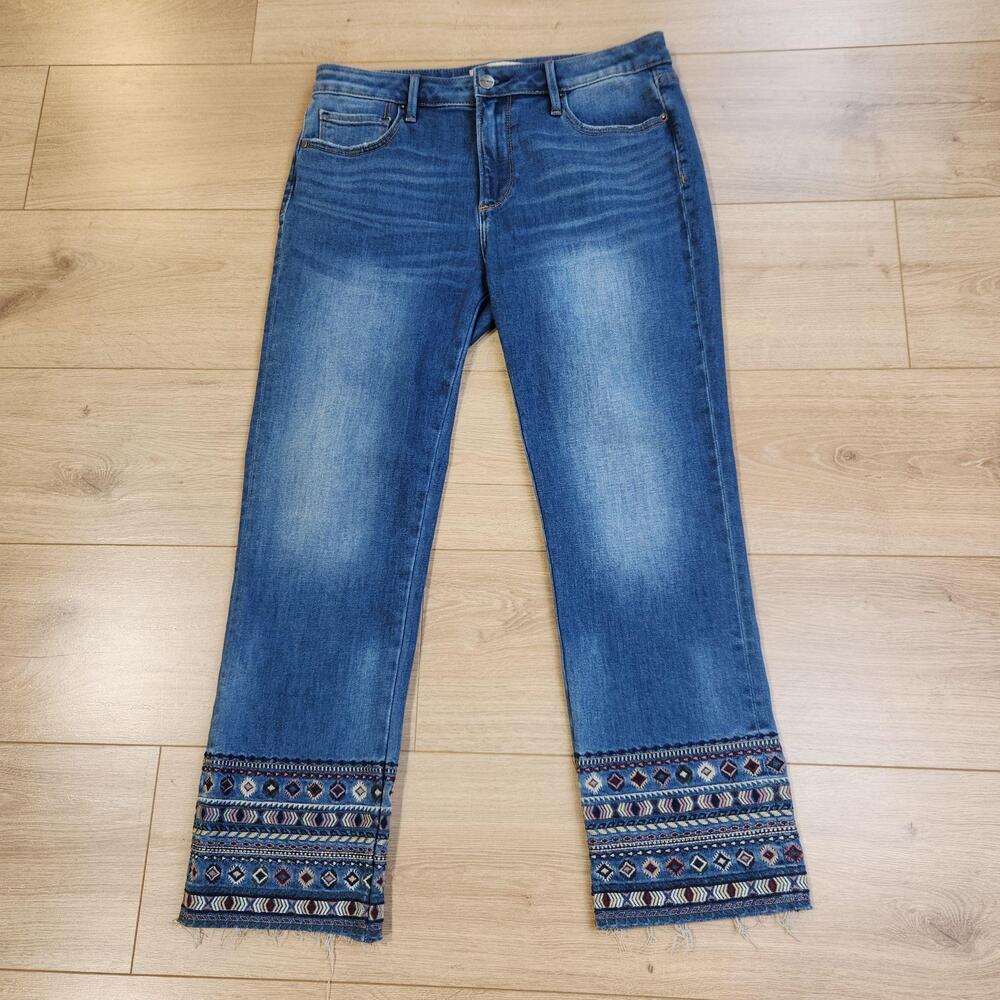Driftwood Colette Crop Jeans Womens 30x26 Medium Blue Mid Rise Embroidered Denim